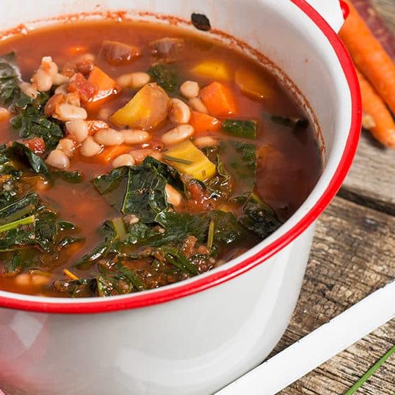 Fresh Kale and Bean soup with carrots vegan soup